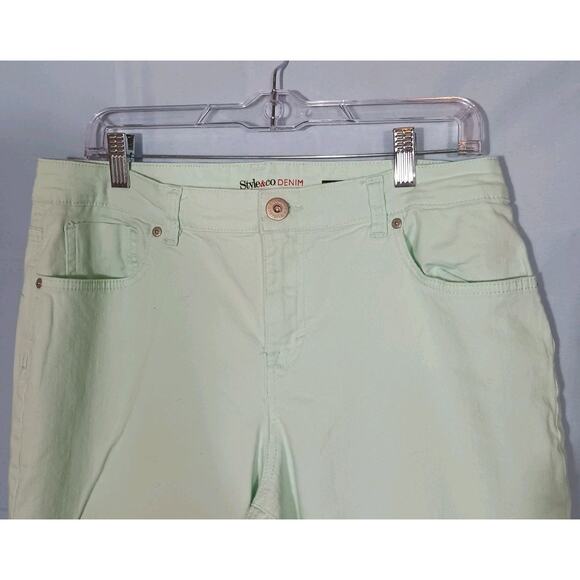 Style & Co Boyfriend Jeans Women's 14 Mint Green Embellished Pockets Cotton EUC - Picture 6 of 12